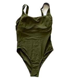 Women's Vintage Padded Push up One Piece Olive Green Swimsuit Size S